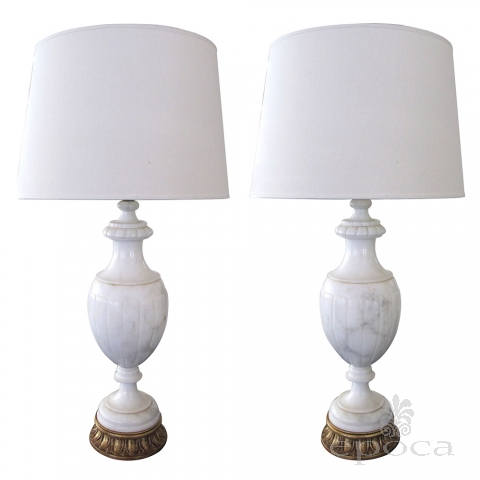 a large-scaled and elegant pair of italian urn-form carrera marble lamps