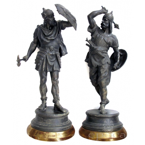 a well-executed pair of english spelter figures of visigoth warriors