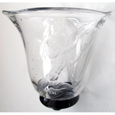 a good quality swedish art deco etched glass vase of an undersea harp player possibly apollo; form by simon gate, decoration by vicke lindstrand for orrefors; signed