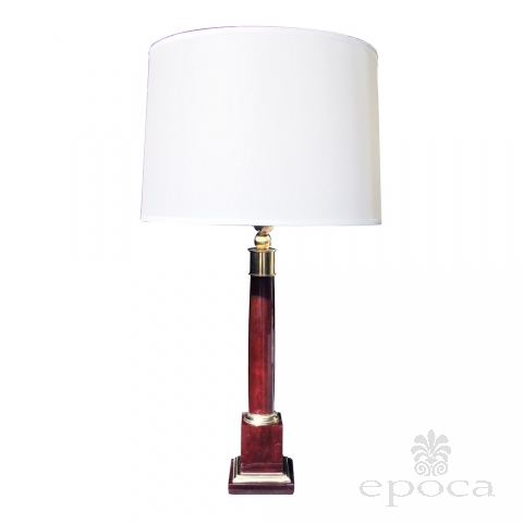 a stylish french 1940's crimson bakelite columnar lamp with bronze fittings