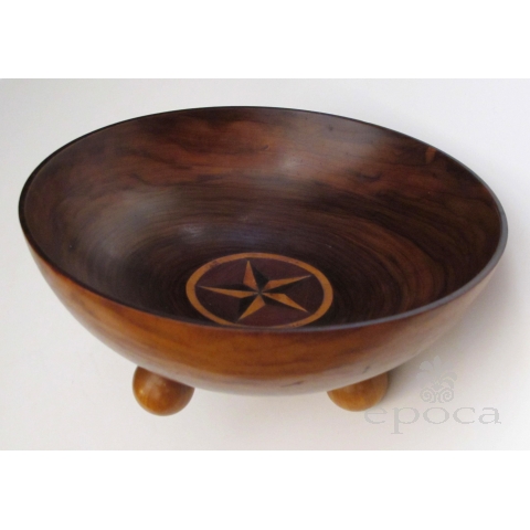 a richly-patinated english rosewood treenware bowl with inlaid star motif