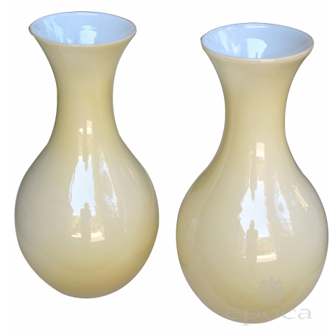 a large and shapely pair of murano 1970's butter-cream cased glass vases