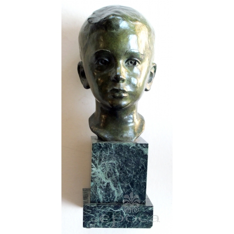 a beautifully rendered american 1940's bronze bust of a young boy on marble plinth; signed 'JG Kendall 1945' (Gorham Co. Foundry)