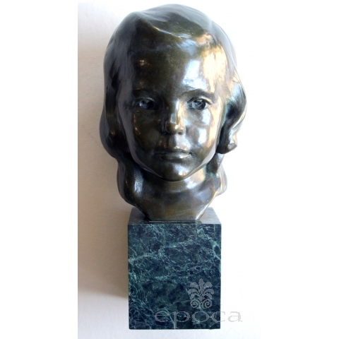 a beautifully rendered american 1940's bronze bust of a young girl on marble plinth; signed 'J.G. Kendall 1940, Gorham Co. Founders'