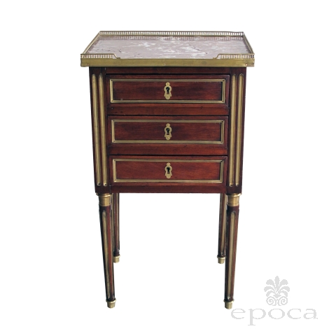 a good quality french louis XVI 3-drawer mahogany commode with marble top and gilt-bronze mounts