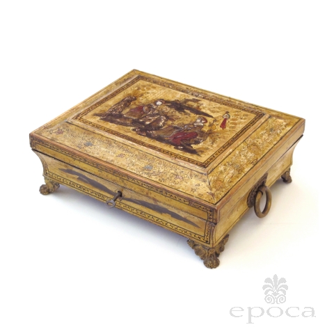 an elegant english regency yellow-lacquered chinoiserie jewelry box