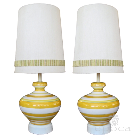 a vibrant and large-scaled pair of italian 1960's ovoid-shaped ceramic lamps with bold horizontal striping