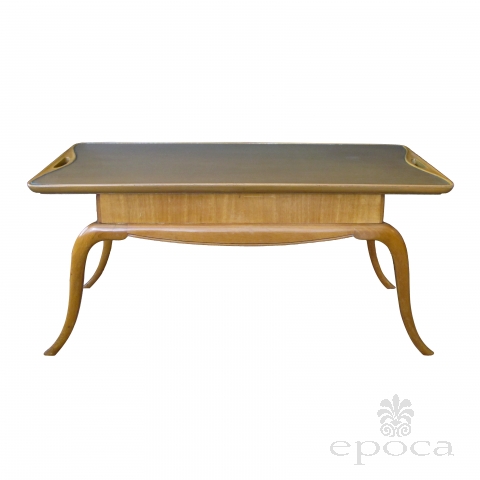 stylish italian mid-century pearwood cocktail table with graceful splayed legs