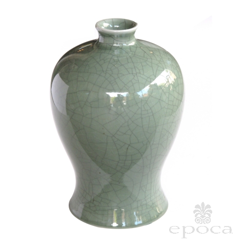 an elegantly-shaped chinese celadon crackle-glazed mei ping (plum) vase