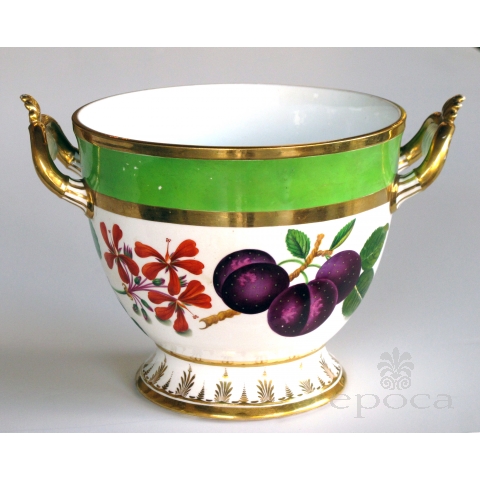 a good quality paris porcelain polychromed double-handled cache pot/jardiniere