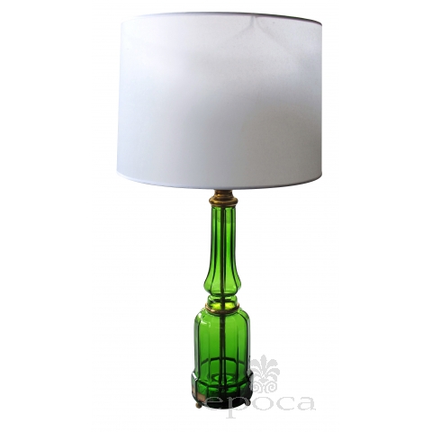 a good quality french 1940's apple-green crystal lamp with gilt-bronze mounts; foil label 'cristal et bronze, paris'