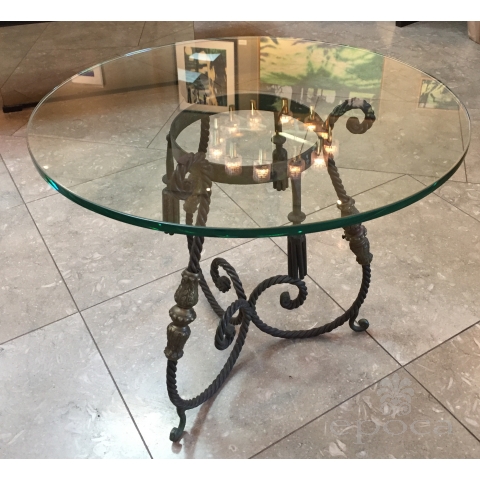 a charming french art deco wrought iron side table with glass top