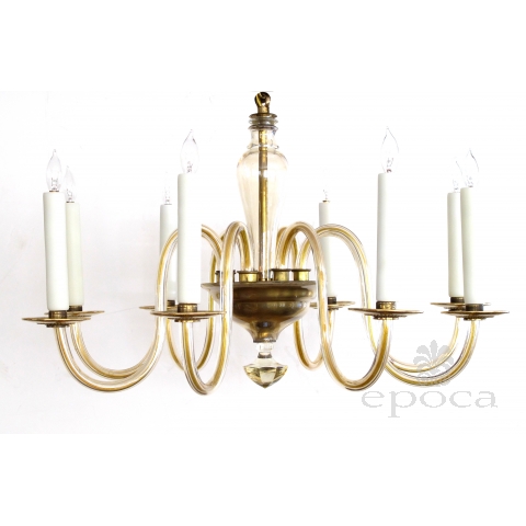 a shapely murano 1950's pale gold glass 8-light chandelier