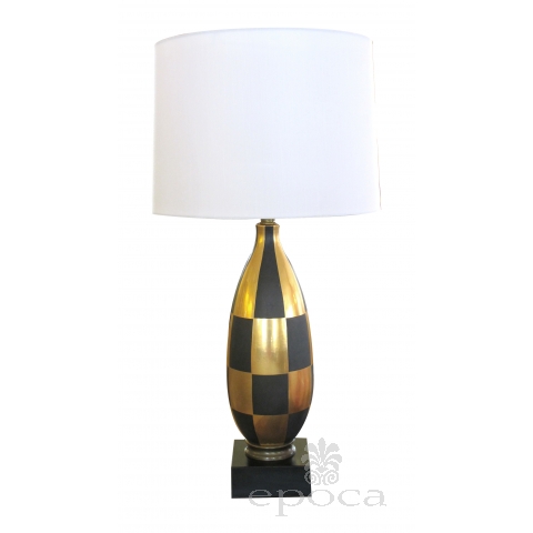 a stylish italian 1960's gold and black porcelain lamp with harlequin design