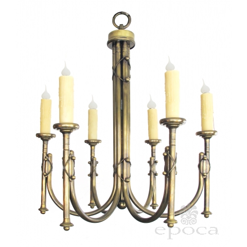 a handsome and large-scaled english neogothic brass 6-light chandelier