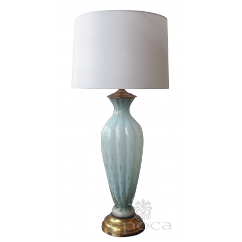 a striking and tall murano mid-century sea-foam green art glass lamp; by barovier toso