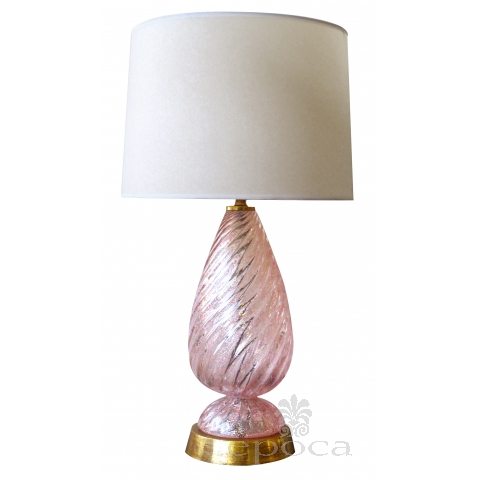 a shimmering murano mid-century pink glass lamp with silver inclusions