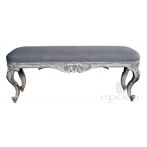 a well-carved mid-century venetian style painted and silver gilt bench with foliate and shell motif