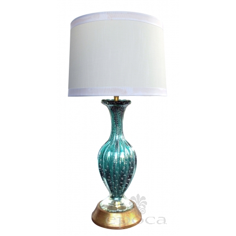 a luminous murano mid-century teal art glass silver aventurine lamp by barovier & toso