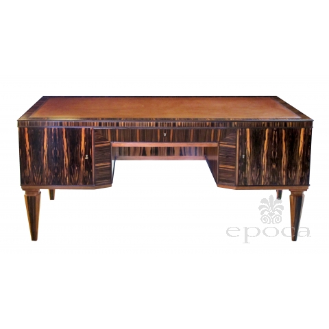  handsome and boldly-scaled french art deco macassar-veneered pedestal desk