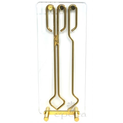 a stylish french 1960's gilt-metal and glass fire tool set in the manner of jacques adnet