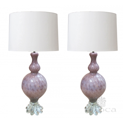 a large and good quality pair of murano archimides seguso mid-century amethyst baluster-form lamps with silver inclusions