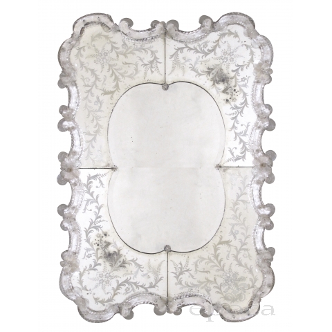 stunning and shapely venetian rectangular-form etched mirror 