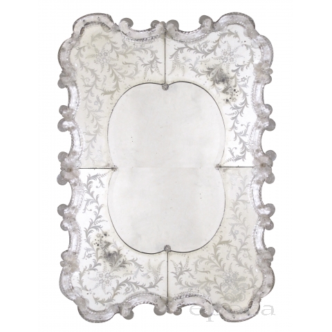 stunning and shapely venetian rectangular-form etched mirror 