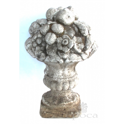 charming english neoclassical style cast stone urn with floral and fruit bouquet 