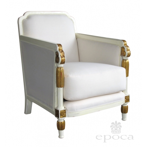 a stylish french art deco ivory painted and parcel-gilt club chair (