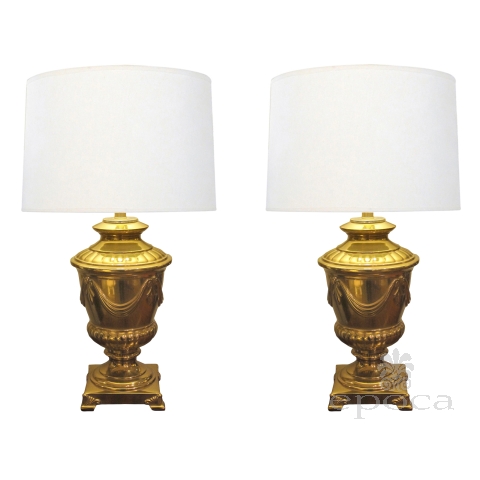 good quality pair of american 1960's frederick cooper campagna-form solid brass lamps 