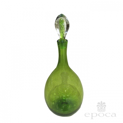 epoca American 1960's hand-blown apple-green glass decanter by Blenko Glassworks 