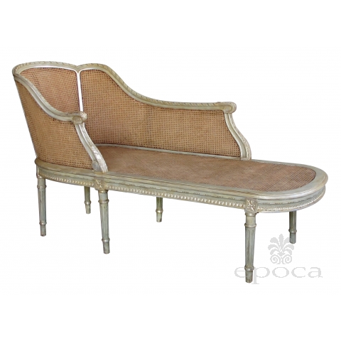 a shapely and elegant french louis xvi pale-green painted and silver-gilt recamier with caned back and seat