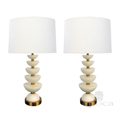 Pair of English Brass and Alabaster 'Positano' Lamps by Vaughn, London
