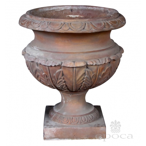  massive neoclassical style terra cotta campagna-form garden urn with bold acanthus leaf decoration