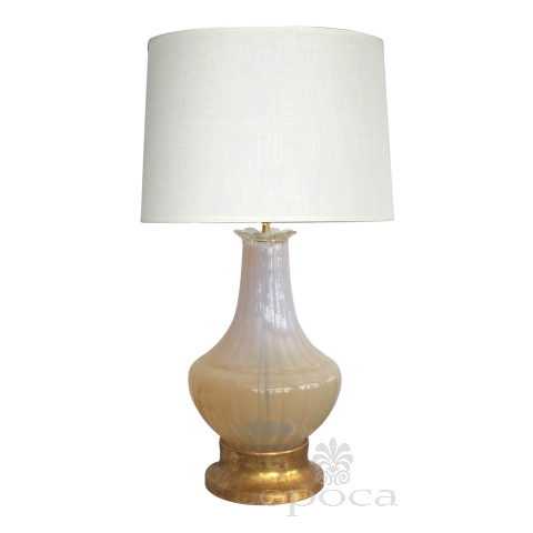  large-scaled murano mid-century buttter-cream opaque glass bulbous-form lamp