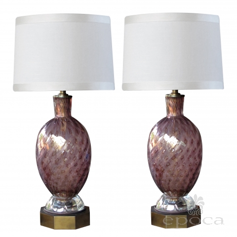 a good quality pair of murano seguso mid-century aubergine glass lamps