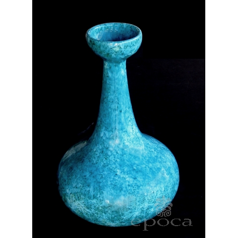 an impressive american 1960's Jaru pottery bottle-form teal-glazed vase/vesssel with original label