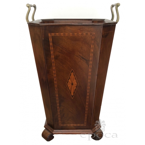 handsome and warmly-patinated english edwardian inlaid mahogany umbrella/waste receptacle