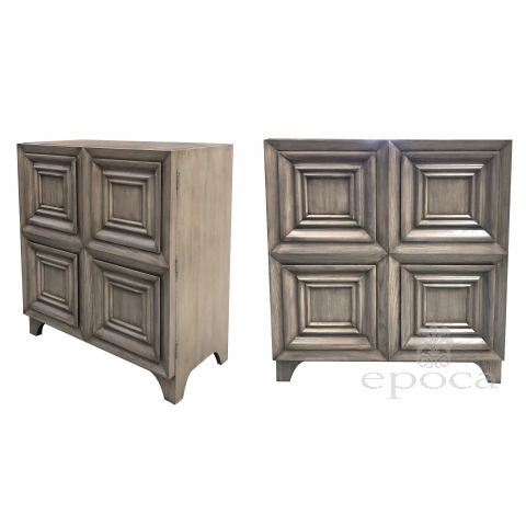  handsome pair of american mid-century solid gray-cerused oak dressing cabinets with coffered bi-fold doors