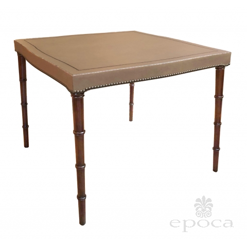 Stylish Mid-century Game Table Upholstered in Taupe Leather, by Barnard & Simonds Furniture Co., Rochester, NY