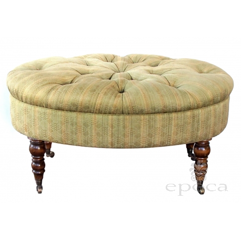 handsome english late 19th century oval ottoman/stool with turned legs and casters 