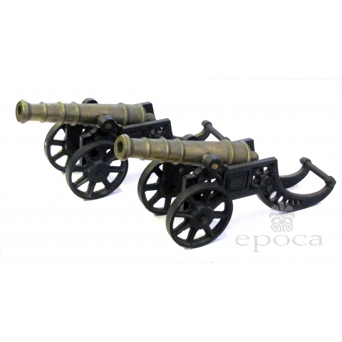 a finely rendered pair of english victorian brass ornamental signal cannons on cast iron carriages