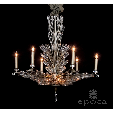 a chic 6-light chandelier with radiating crystal fronds 