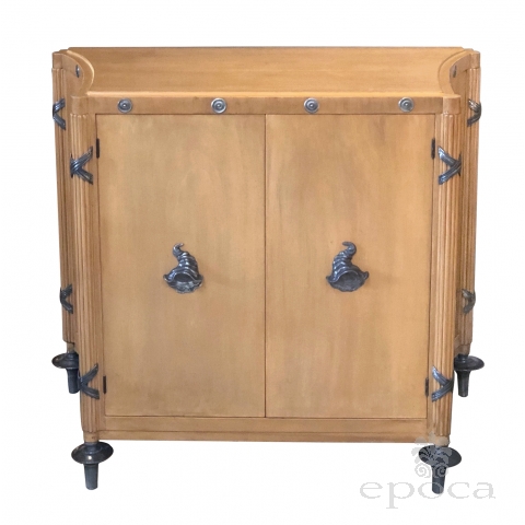 Stylish French 1940's Sycamore 2-Door Cabinet with Pewter Mounts