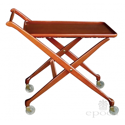 stylish italian mid-century cherrywood bar/drinks cart with removable tray