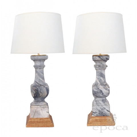 Striking Pair of French Louis Philippe Gray Marble Balustrades now Mounted as Lamps