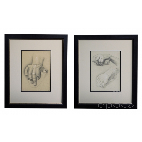Graphite on Paper: Two Artist Studies of Hands and Extended Foot