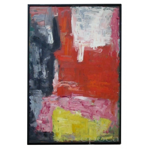 oil on board; A Colorful American Mid-century Abstract Expressionist Painting