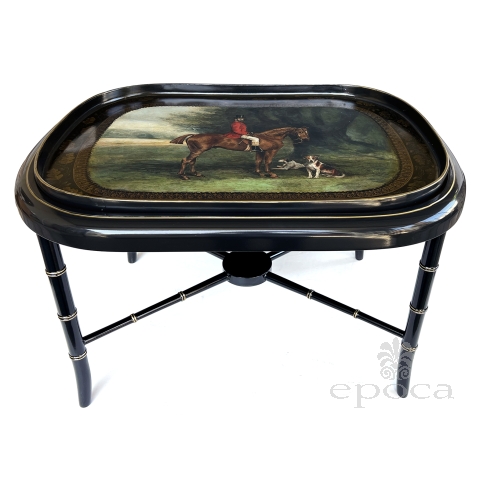 English Regency Style Hand-Painted Wooden Hunting Tray on Stand
